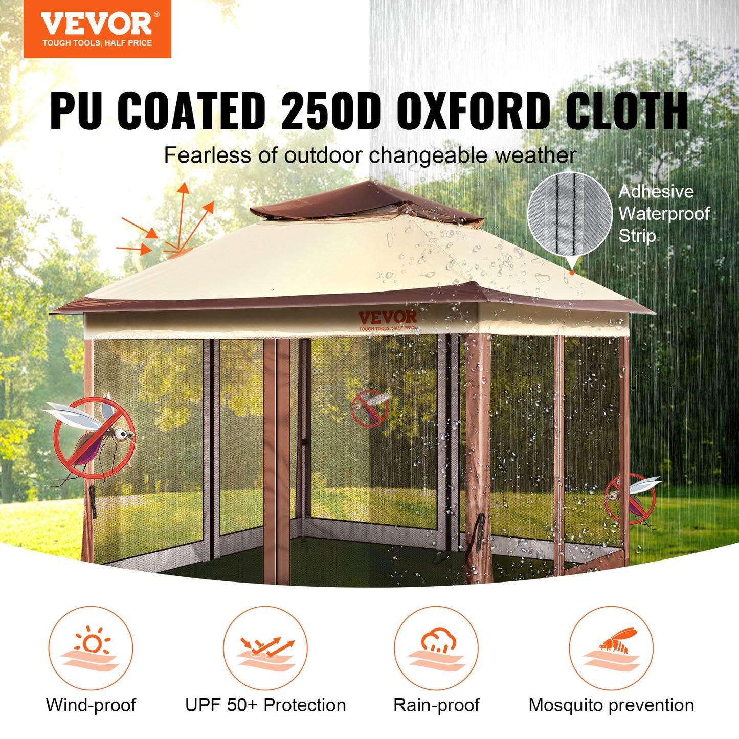 Patio Gazebo, 11 x 11 FT Pop up Gazebo for 8-10 People, with Mosquito Net, Metal Frame and PU Coated 250D Oxford Cloth, Outdoor Roof Cover for Patio, Backyard, Lawn, Garden, Deck