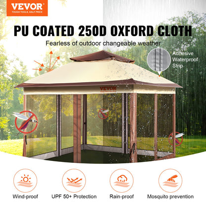 Patio Gazebo, 11 x 11 FT Pop up Gazebo for 8-10 People, with Mosquito Net, Metal Frame and PU Coated 250D Oxford Cloth, Outdoor Roof Cover for Patio, Backyard, Lawn, Garden, Deck