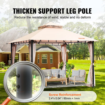 Patio Gazebo för 6-8 personer, 10 x 10 FT Backyard Gazebo, med myggnät, metallram och PU-belagd 180G polyester, utomhustakskydd för uteplats, bakgård, gräsmatta, trädgård, däck