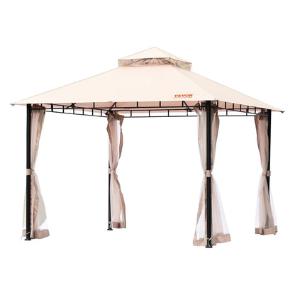Patio Gazebo för 6-8 personer, 10 x 10 FT Backyard Gazebo, med myggnät, metallram och PU-belagd 180G polyester, utomhustakskydd för uteplats, bakgård, gräsmatta, trädgård, däck