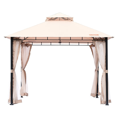 Patio Gazebo för 6-8 personer, 10 x 10 FT Backyard Gazebo, med myggnät, metallram och PU-belagd 180G polyester, utomhustakskydd för uteplats, bakgård, gräsmatta, trädgård, däck