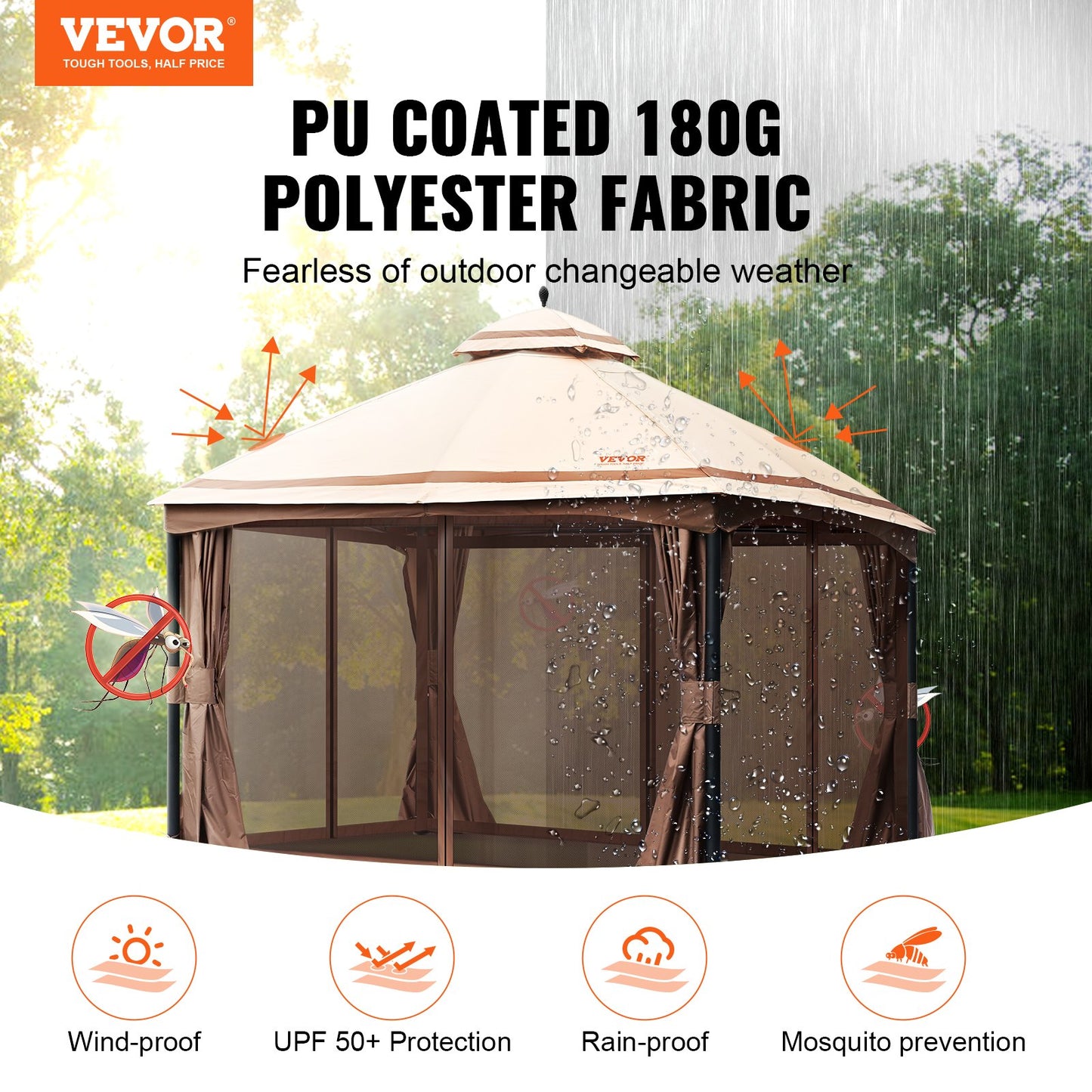 Patio Gazebo for 10-12 People, 10 x 13 FT Backyard Gazebo, with Mosquito Net, Metal Frame and PU Coated 180G Polyester, Outdoor Roof Cover for Patio, Backyard, Lawn, Garden, Deck