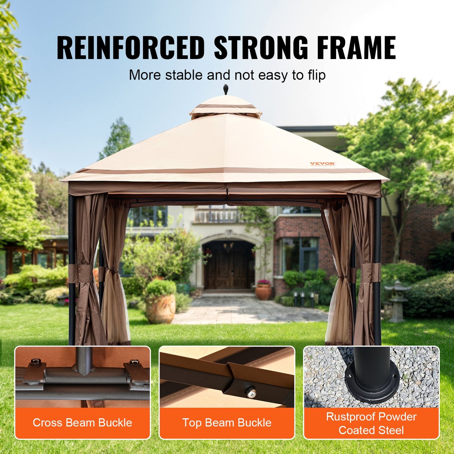 Patio Gazebo for 10-12 People, 10 x 13 FT Backyard Gazebo, with Mosquito Net, Metal Frame and PU Coated 180G Polyester, Outdoor Roof Cover for Patio, Backyard, Lawn, Garden, Deck