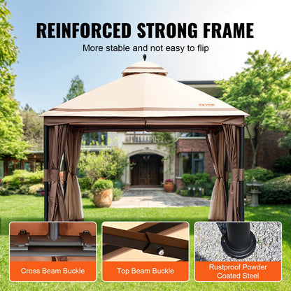 Patio Gazebo for 10-12 People, 10 x 13 FT Backyard Gazebo, with Mosquito Net, Metal Frame and PU Coated 180G Polyester, Outdoor Roof Cover for Patio, Backyard, Lawn, Garden, Deck