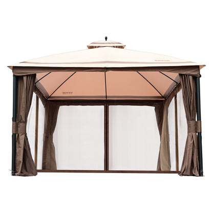 Patio Gazebo for 10-12 People, 10 x 13 FT Backyard Gazebo, with Mosquito Net, Metal Frame and PU Coated 180G Polyester, Outdoor Roof Cover for Patio, Backyard, Lawn, Garden, Deck