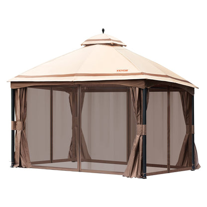Patio Gazebo for 10-12 People, 10 x 13 FT Backyard Gazebo, with Mosquito Net, Metal Frame and PU Coated 180G Polyester, Outdoor Roof Cover for Patio, Backyard, Lawn, Garden, Deck