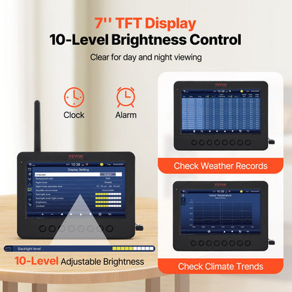 7-i-1 Wi-Fi väderstation 7 i TFT-skärm Trådlös utomhussensor
