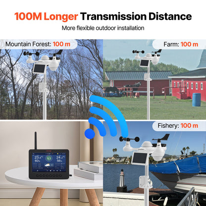 7-i-1 Wi-Fi väderstation 7 i TFT-skärm Trådlös utomhussensor
