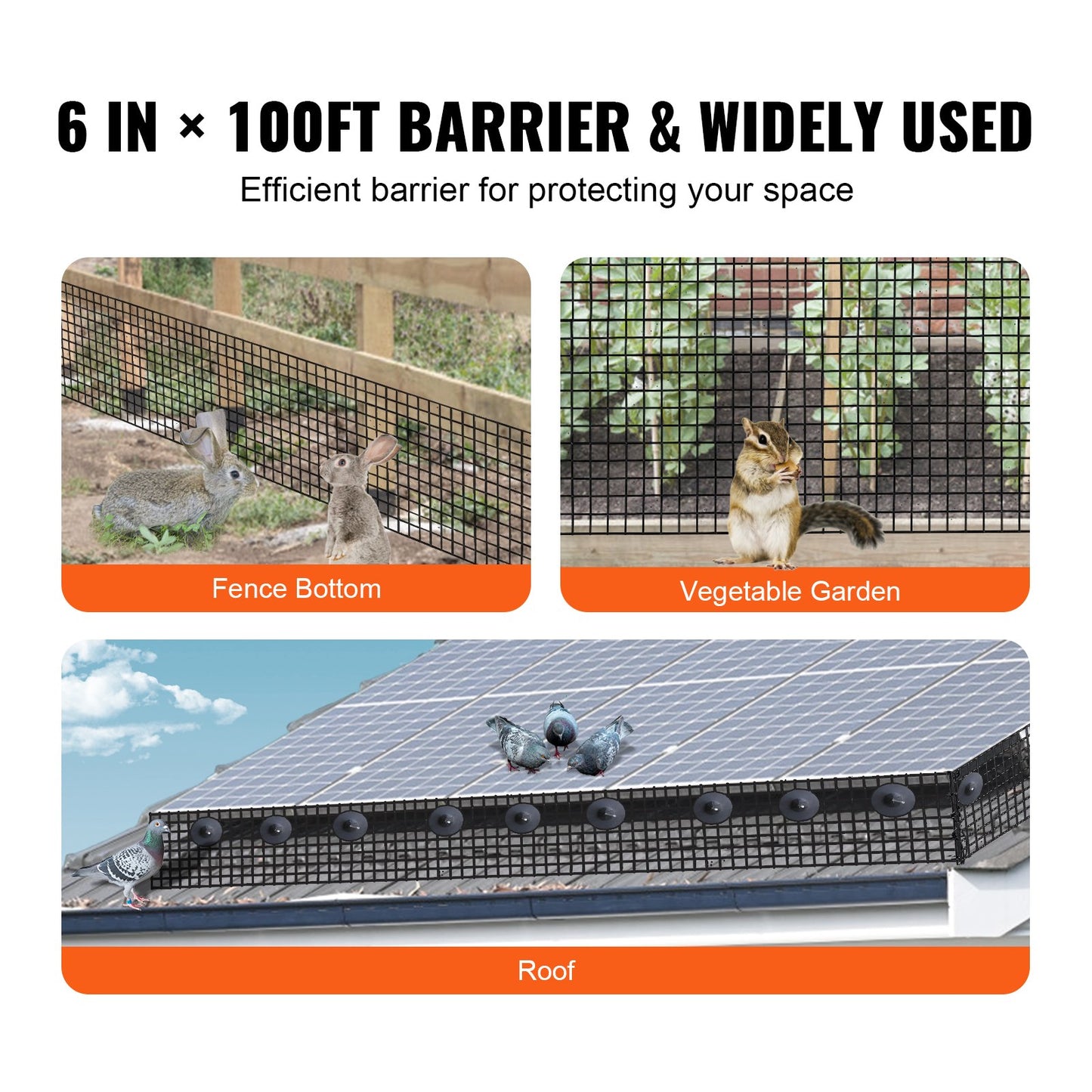 15 x 3048 cm Solpanels fågelskydd, Critter Guard Roll Kit med 100 st aluminiumlegeringsfästen, Solpanelsskydd med rostsäker PVC-beläggning, 12,7 mm trådrullsnät