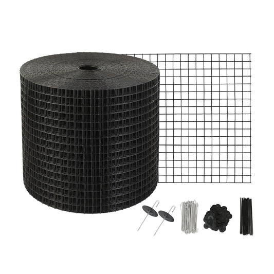 15 x 3048 cm Solpanels fågelskydd, Critter Guard Roll Kit med 100 st aluminiumlegeringsfästen, Solpanelsskydd med rostsäker PVC-beläggning, 12,7 mm trådrullsnät