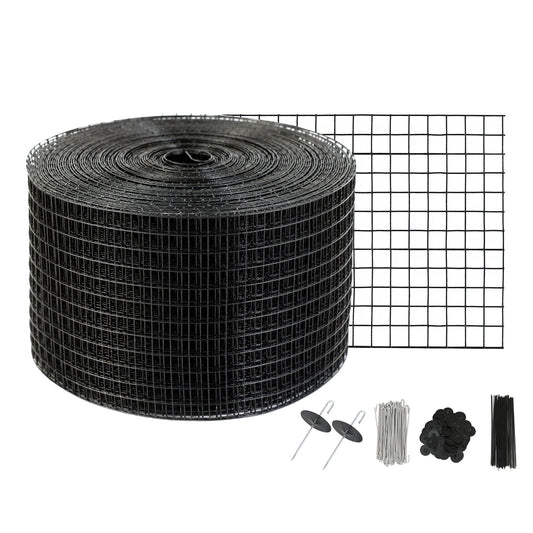 20 x 3048 cm Solpanel fågelskydd, Critter Guard Roll Kit med 100 st aluminiumlegeringsfästen, solpanelsskydd med rostsäker PVC-beläggning, 12,7 mm trådrullsnät