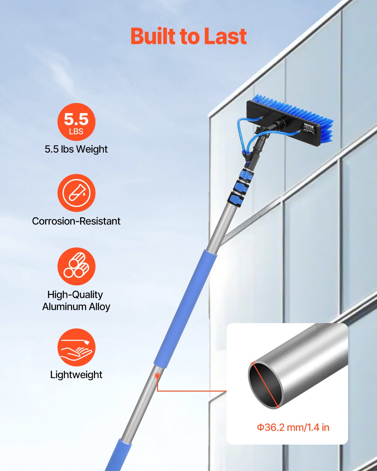 Water Fed Pole Kit 3,6 m solpanelsrengöringsstång med förlängbart handtag