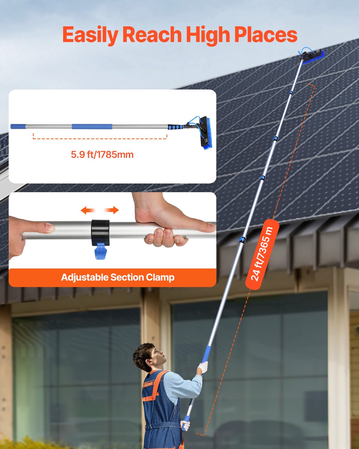 Water Fed Pole Kit 7,3 m solpanelsrengöringsstolpe med förlängbart handtag