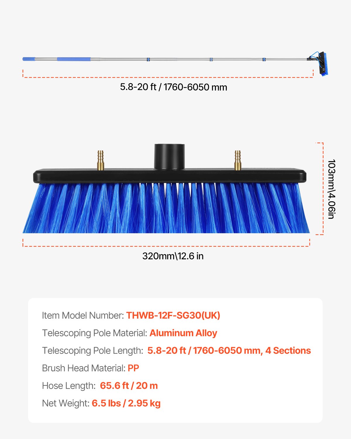 Water Fed Pole Kit 6m Solpanel Rengöringsstolpe med förlängbart handtag