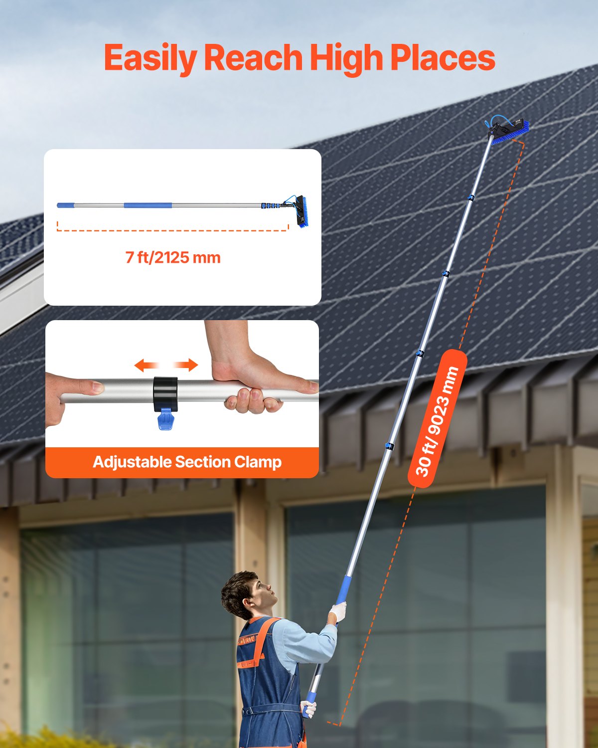 Water Fed Pole Kit 9m Solpanel Rengöringsstolpe med förlängbart handtag