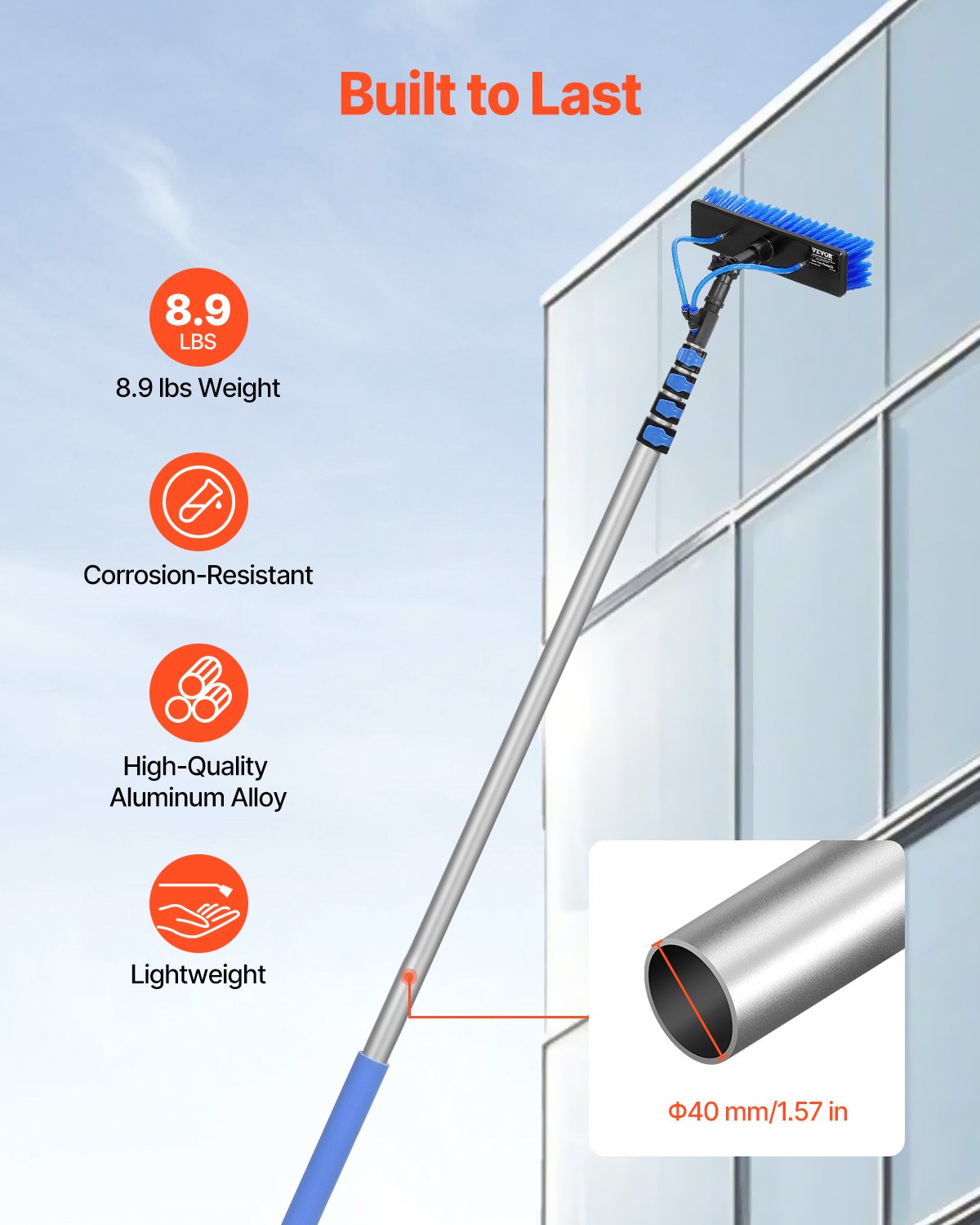 Water Fed Pole Kit 9m Solpanel Rengöringsstolpe med förlängbart handtag