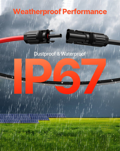 100FT Solarpanel-Verlängerungskabel 10AWG Wasserdichtes PV 6mm² Kabel Schwarz