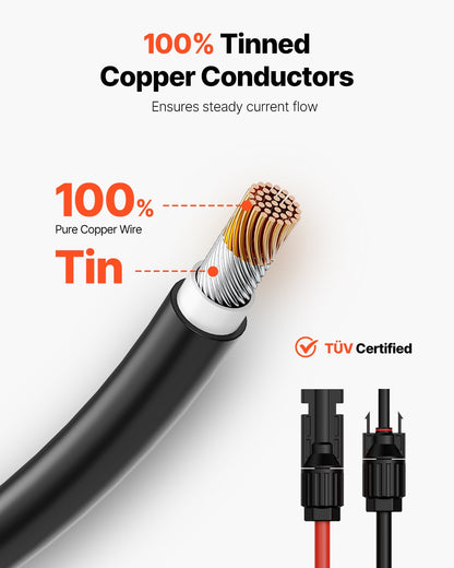 20FT Solar Panel Extension Cable with Female and Male Connectors 10AWG 1 Pair
