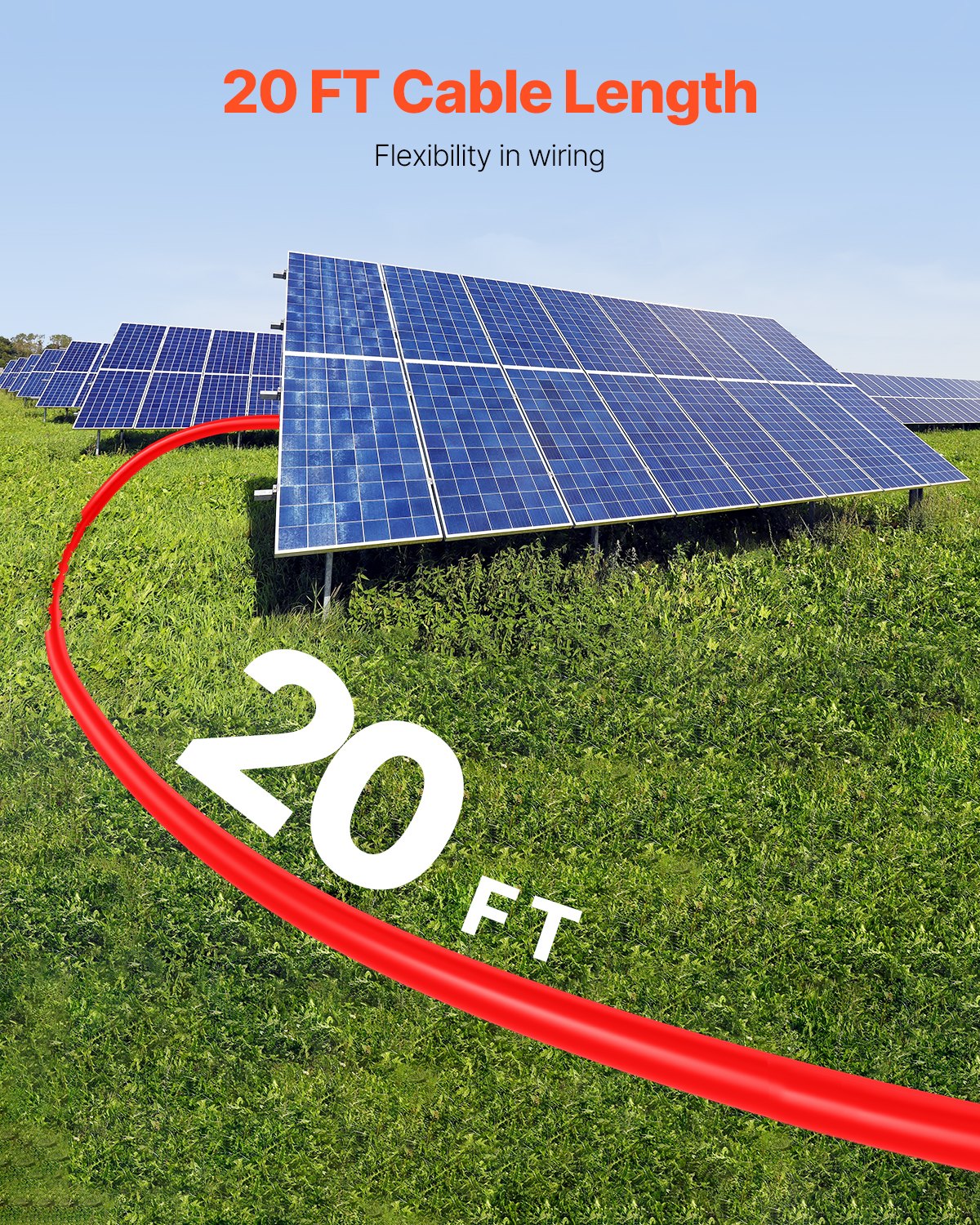 20FT Solar Panel Extension Cable with Female and Male Connectors 10AWG 1 Pair