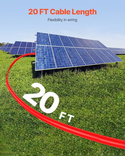 20FT Solar Panel Extension Cable with Female and Male Connectors 10AWG 1 Pair