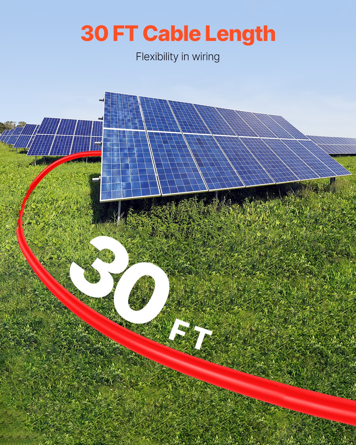 30FT Solar Panel Extension Cable with Female and Male Connectors 10AWG 1 Pair