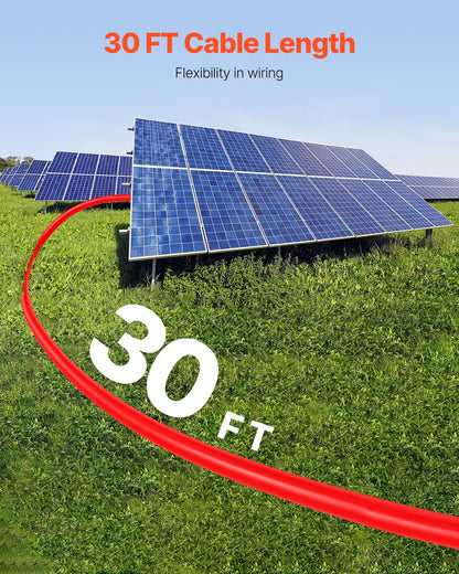 30FT Solar Panel Extension Cable with Female and Male Connectors 10AWG 1 Pair