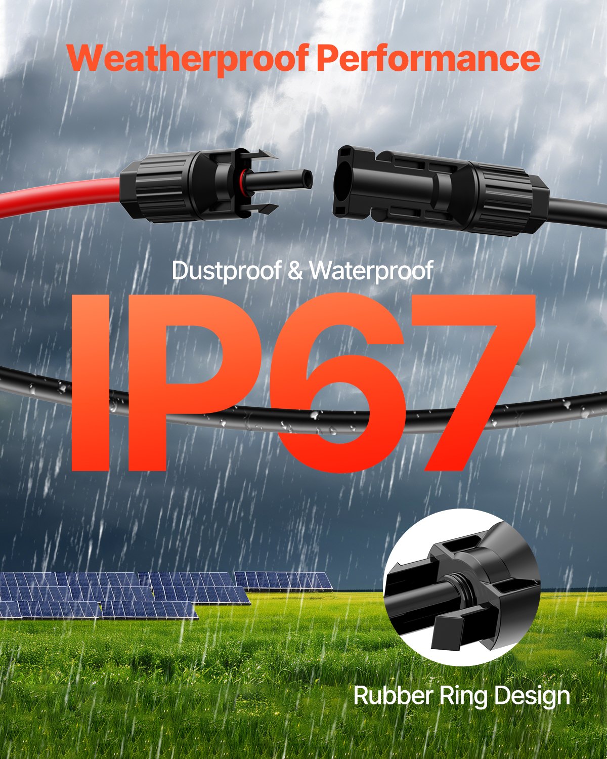 30FT Solar Panel Extension Cable with Female and Male Connectors 10AWG 1 Pair