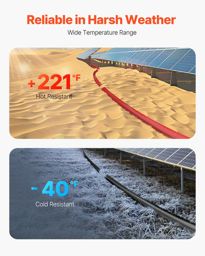 30FT Solar Panel Extension Cable with Female and Male Connectors 10AWG 1 Pair
