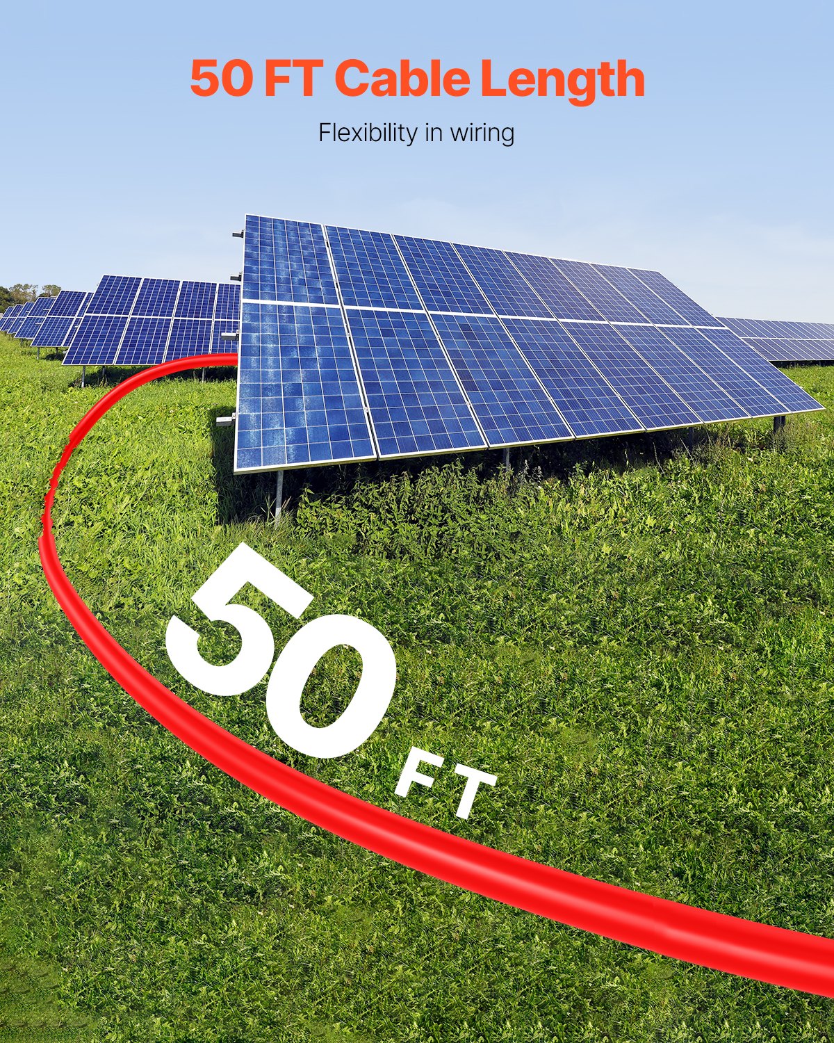 50FT Solar Panel Extension Cable with Female and Male Connectors 10AWG 1 Pair