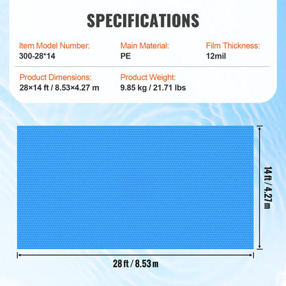 Solar Pool Cover 28x14 ft Inground Above Ground Pools Solar Felt 12 mil