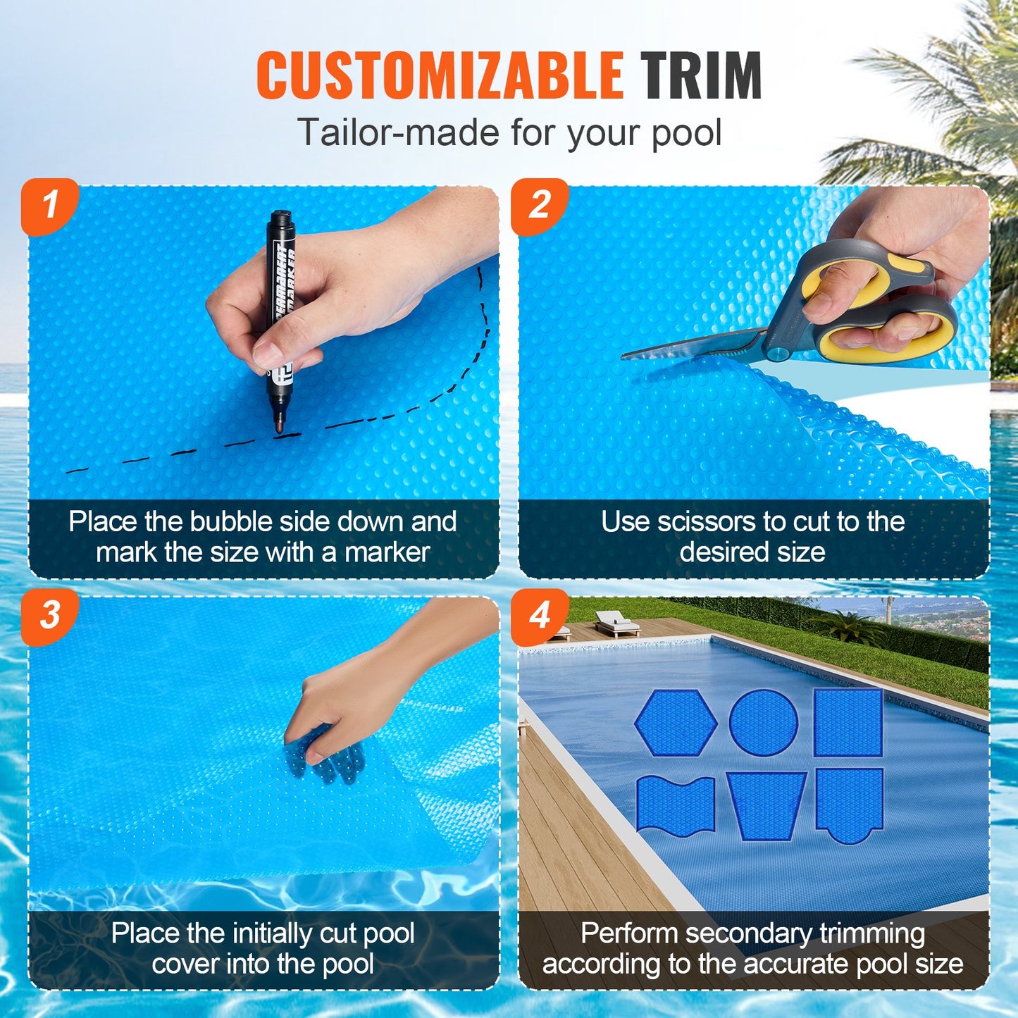 Solar Pool Cover, 36 x 18 ft Rectangle Solar Blanket for Pools, Inground Above Ground Pool Solar Cover, 12 mil Solar Covers Blue