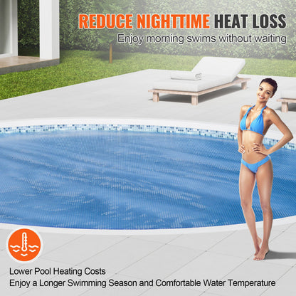 Solar Pool Cover, Φ10 ft Rund Solar Filt för Pooler, Inground Ojord Pool Solar Cover, 15 mil Solar Covers Blå