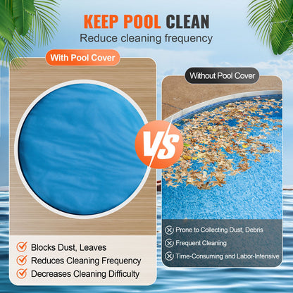 Solar Pool Cover, Φ10 ft Rund Solar Filt för Pooler, Inground Ojord Pool Solar Cover, 15 mil Solar Covers Blå