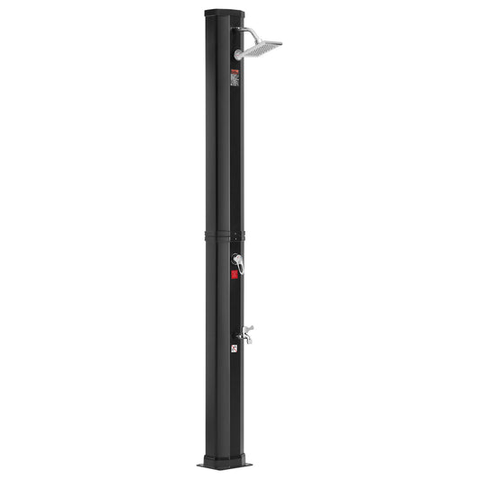 Outdoor shower with solar heating, 35 liter poolside shower kit with shower head and foot shower faucet, quick assembly with double buckle with pre-drilled holes for outdoor pool by the pool