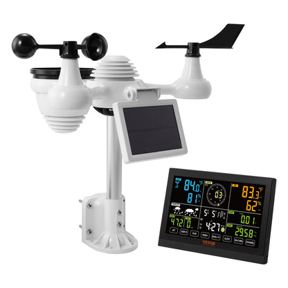 7-in-1-WLAN-Wetterstation, 7,5-Zoll-Farbbildschirm, Heimwetterstation für drinnen und draußen, mit kabellosem Solar-Außensensoralarm, für Temperatur, Luftfeuchtigkeit, Windgeschwindigkeit/Regenrichtung