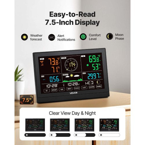 5-in-1 wireless weather station for indoor and outdoor use with sensor 7.5 inch display | EU