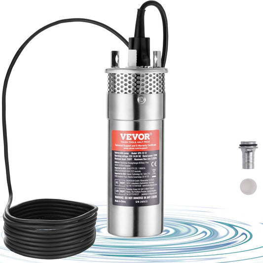Solarwasserpumpe, 12 V DC, 120 W, Tauchpumpe für Tiefbrunnen, max. Durchfluss 3,2 GPM, max. Förderhöhe 230 ft, max. Eintauchtiefe 98,4 ft, solarbetriebene Wasserpumpe für Brunnen, Bewässerung von Bauernhöfen, Viehtränke