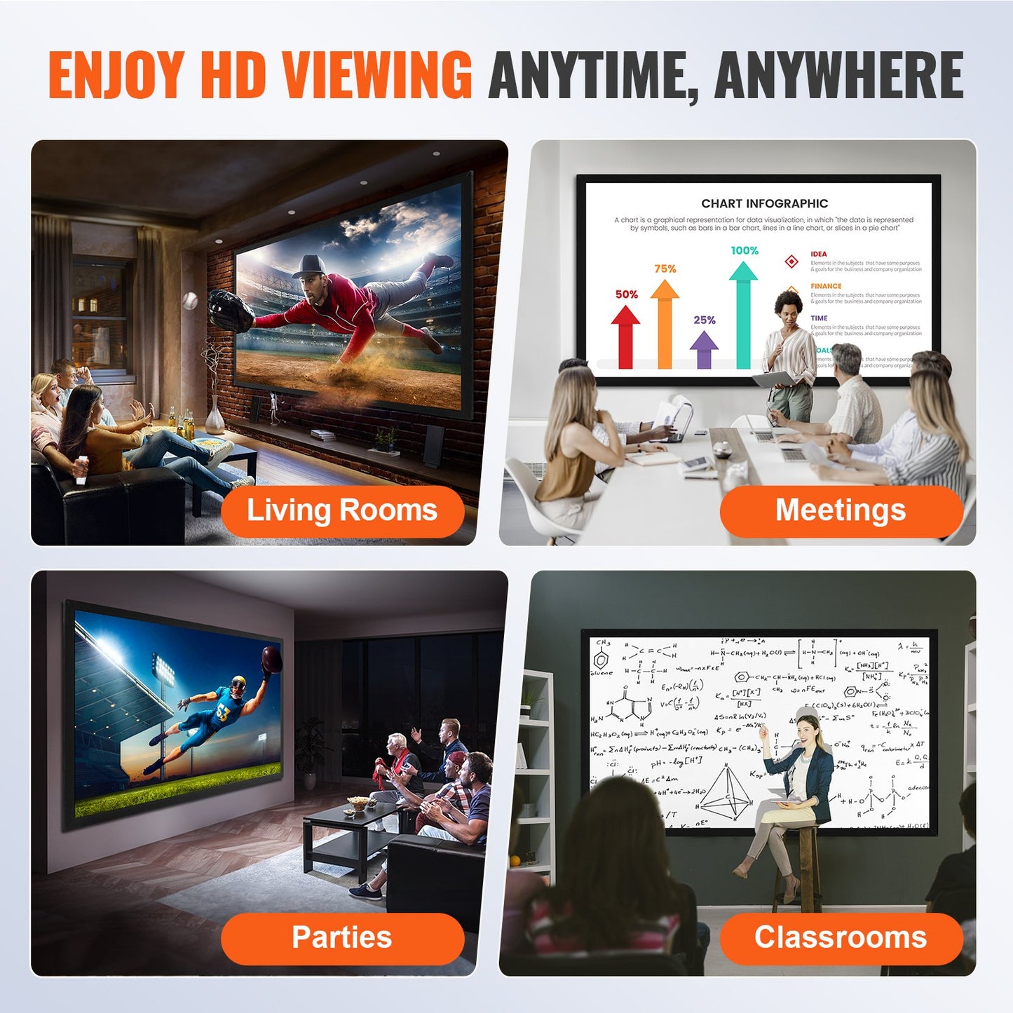 110 tums diagonal projektorskärm 16:9 4K HD-projektorduk Filmduk Fast ram 3D-projektorduk för användning i hemmet utomhus (110 tum)