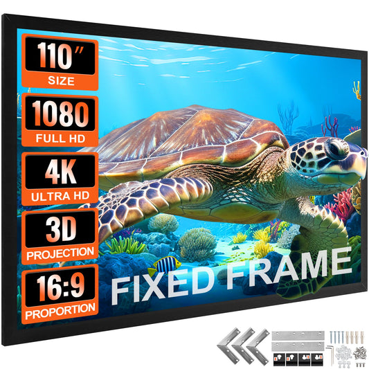 110 Inch Diagonal Projector Screen 16:9 4K HD Projector Screen Movie Screen Fixed Frame 3D Projector Screen for Home Outdoor Use (110 Inch)