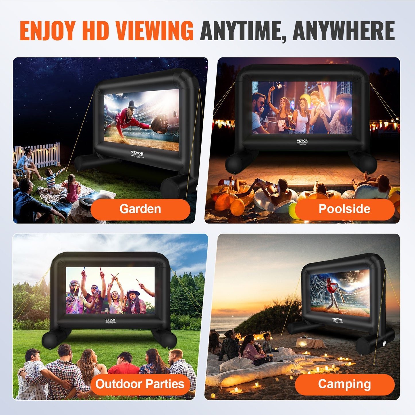 Inflatable Movie Screen, 14ft Inflatable Projector Screen for Outside with Blower and Carrying Bag, Front/Rear Projection, Oxford Fabric Burst Screen for Outdoor Parties Backyard Movie Night