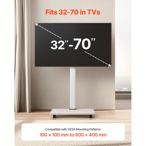 Rolling TV Stand Mobile TV Cart Holds up to 49 kg for 32-70 inch screens | EU