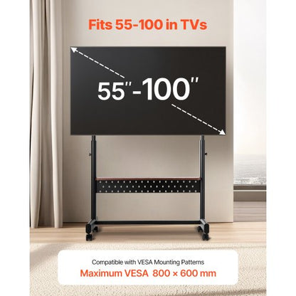 Rullande TV-stativ Mobil TV-vagn Rymmer upp till 90 kg för 55-100 tums TV-apparater |  EU