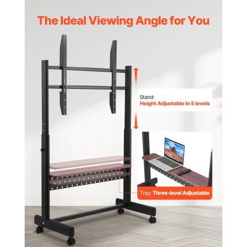 Rullande TV-stativ Mobil TV-vagn Rymmer upp till 90 kg för 55-100 tums TV-apparater |  EU