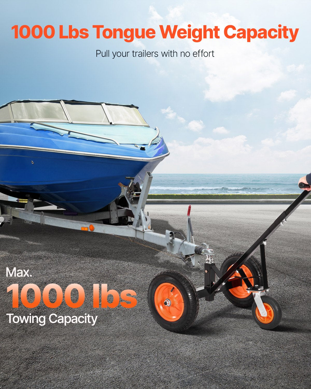 1000lbs Trailer Dolly 16.7 and 22 in Adjustable Height 2 in Ball 14 in Tire