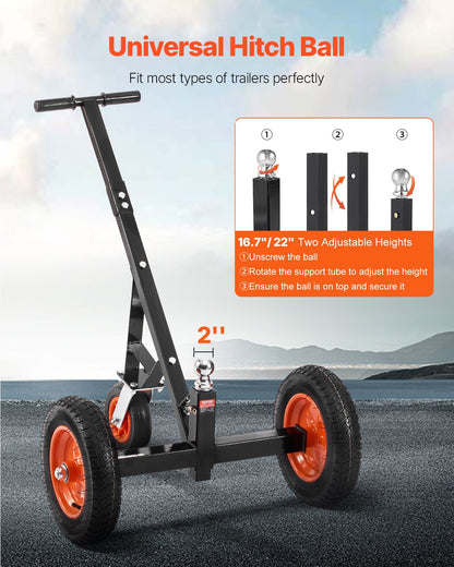 1000lbs Trailer Dolly 16.7 and 22 in Adjustable Height 2 in Ball 14 in Tire