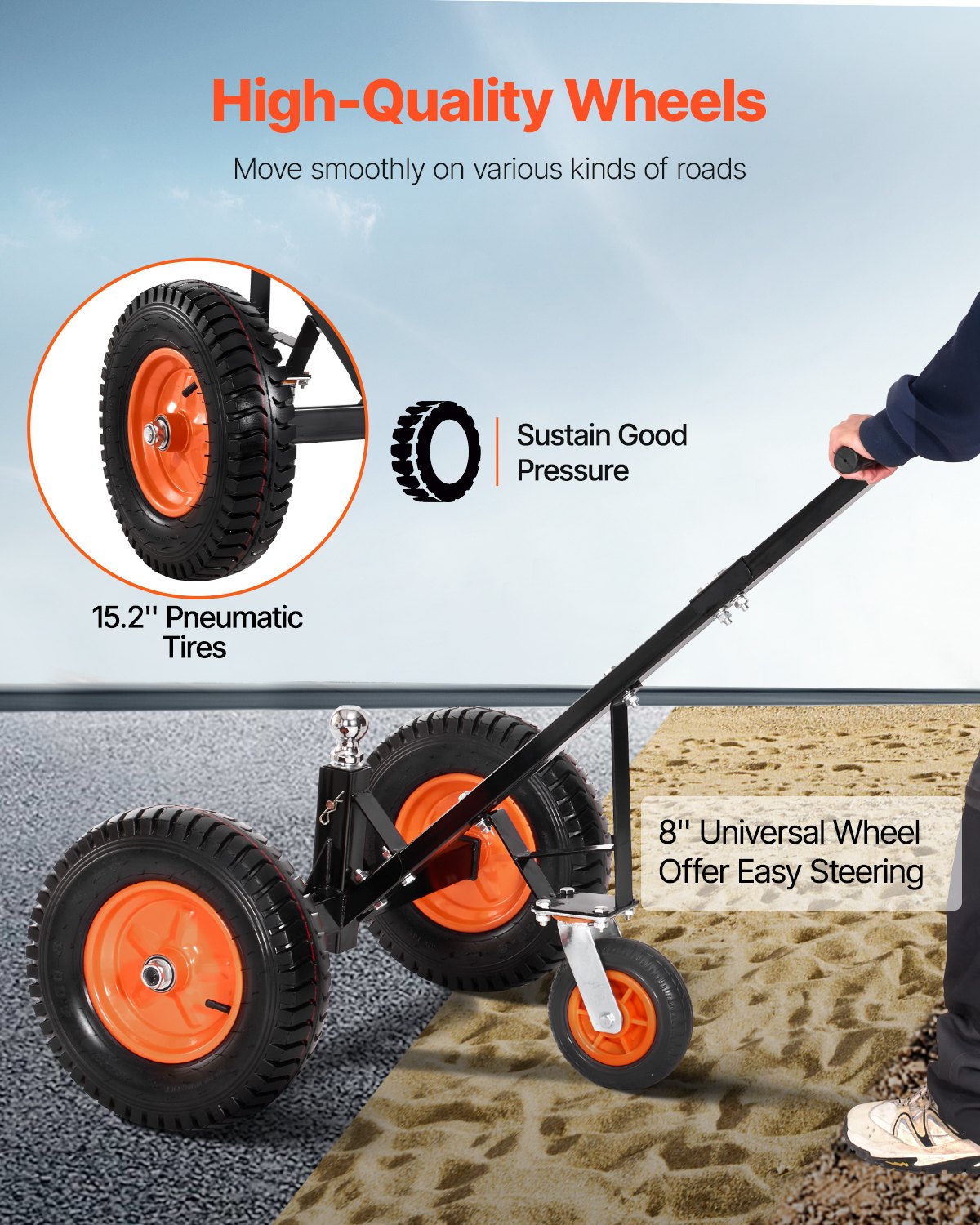 1200lbs Trailer Dolly 18 and 22 in Adjustable Height 2 in Ball 15.2 in Tire
