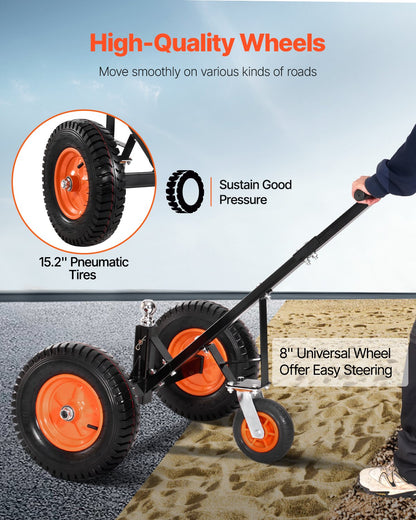 1200lbs Trailer Dolly 18 and 22 in Adjustable Height 2 in Ball 15.2 in Tire