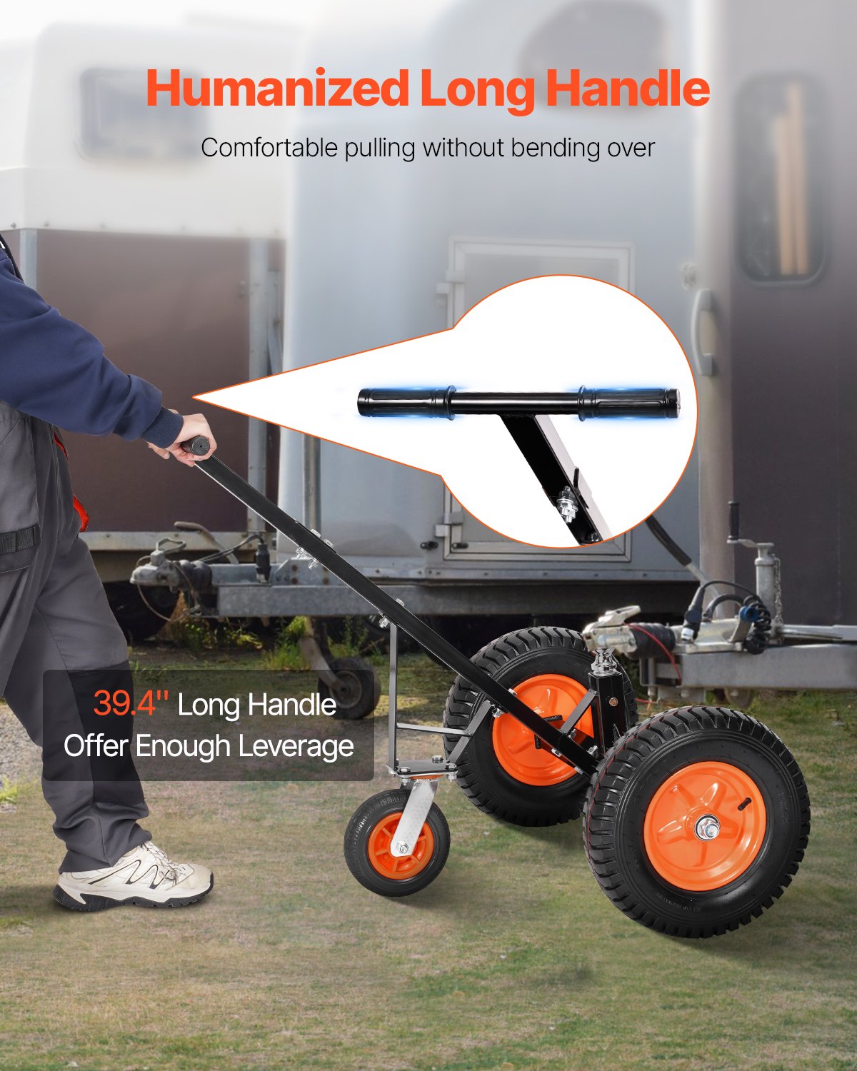 1200lbs Trailer Dolly 18 and 22 in Adjustable Height 2 in Ball 15.2 in Tire