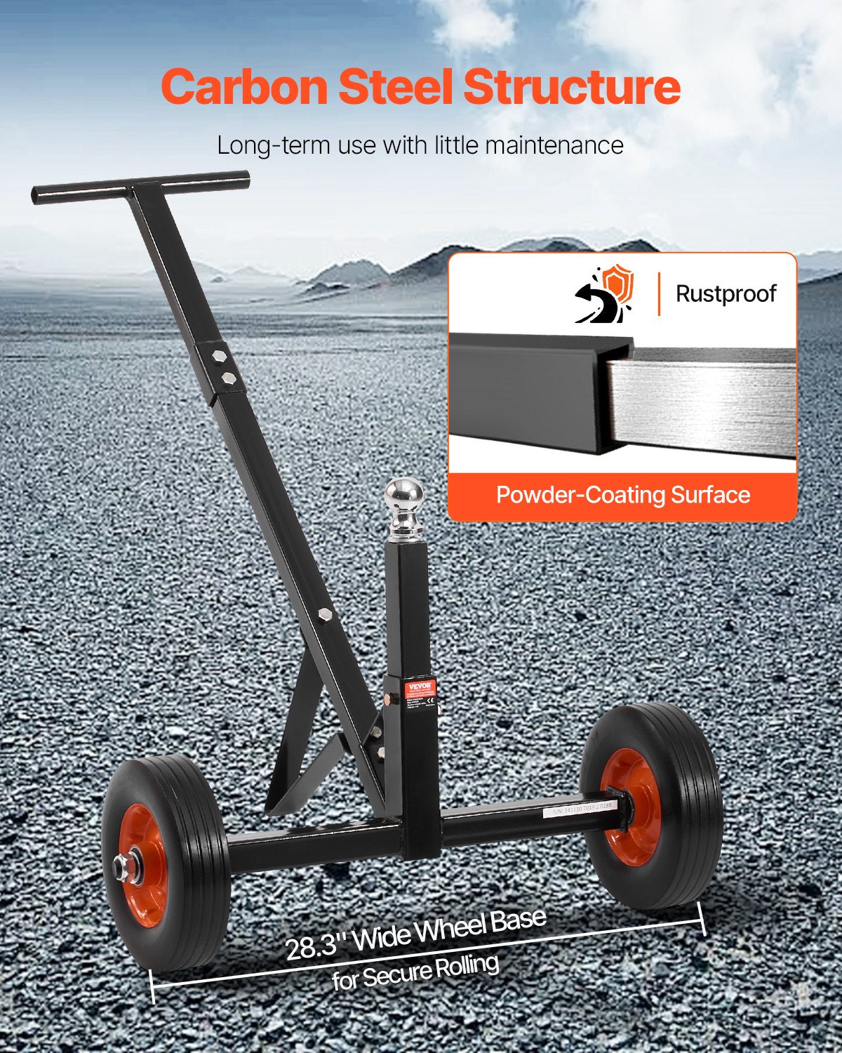 600lbs Trailer Dolly 16.5 and 22 Adjustable Height 1-7/8 in Bulletproof Tires