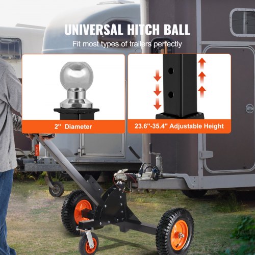 Justerbar Trailer Dolly, 1500lbs tungviktskapacitet, 2 i 1 Trailer Mover med 23,6''-35,4'' justerbar höjd & 2'' kula, 16'' pneumatiska däck och universalhjul, för RV-släp för rörlig bil |  EU